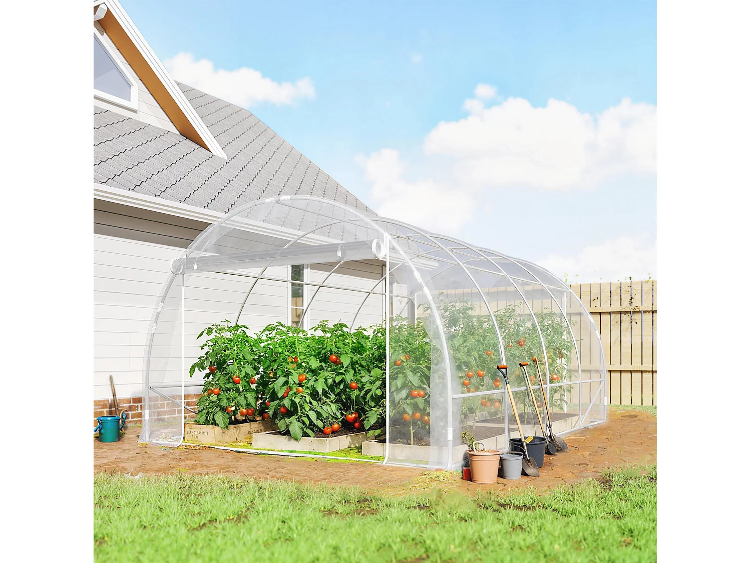 Serra a tunnel 3x4x2 m con porte avvolgibili acciaio e pe trasparente