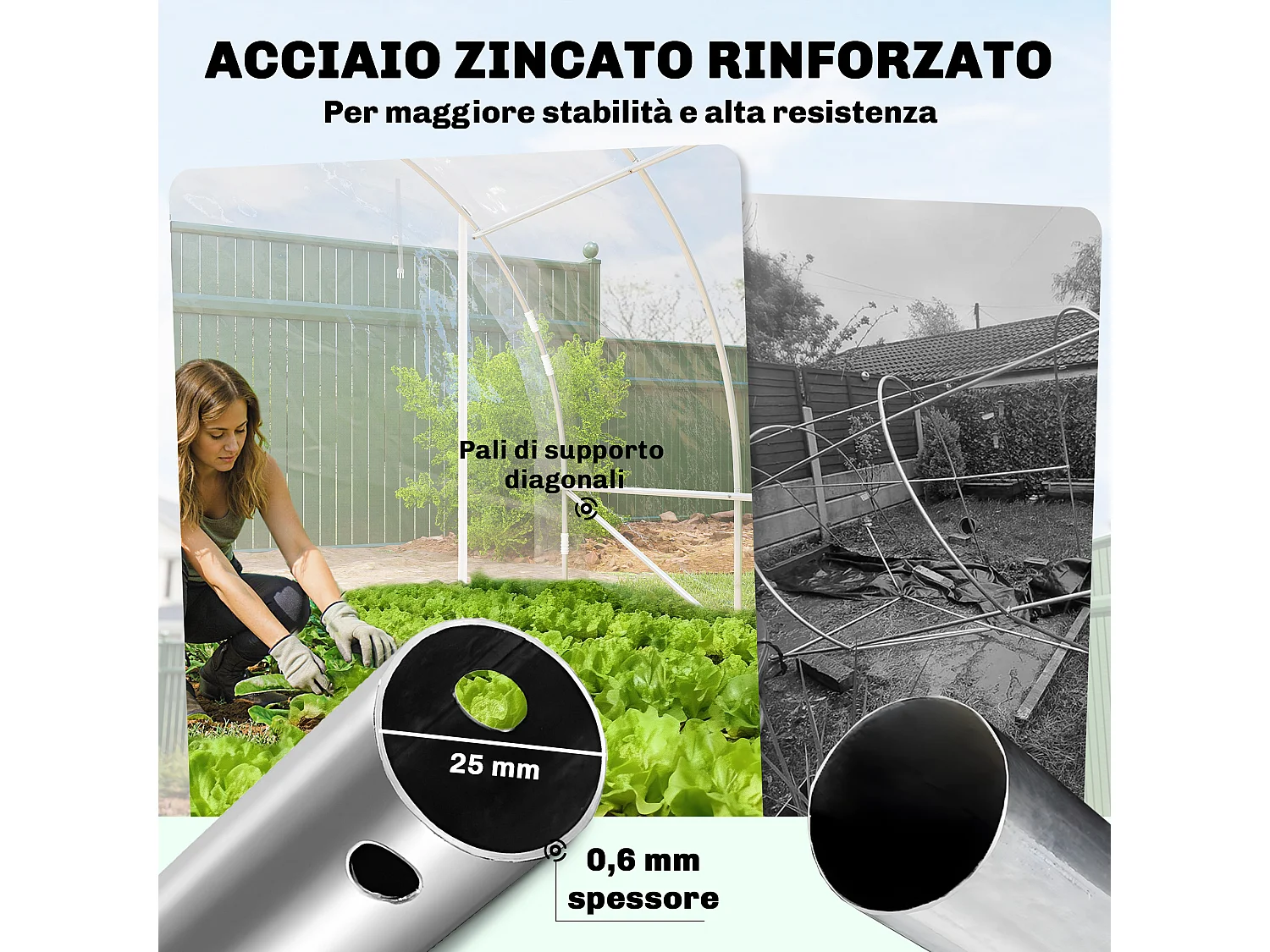 Serra a tunnel 3x4x2 m con porte avvolgibili acciaio e pe trasparente