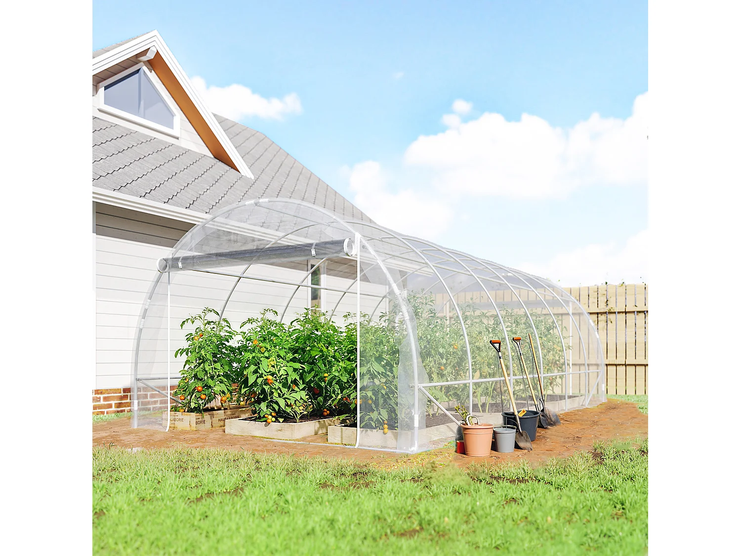 Serra a tunnel 3x6x2 m con porte avvolgibili acciaio e pe trasparente