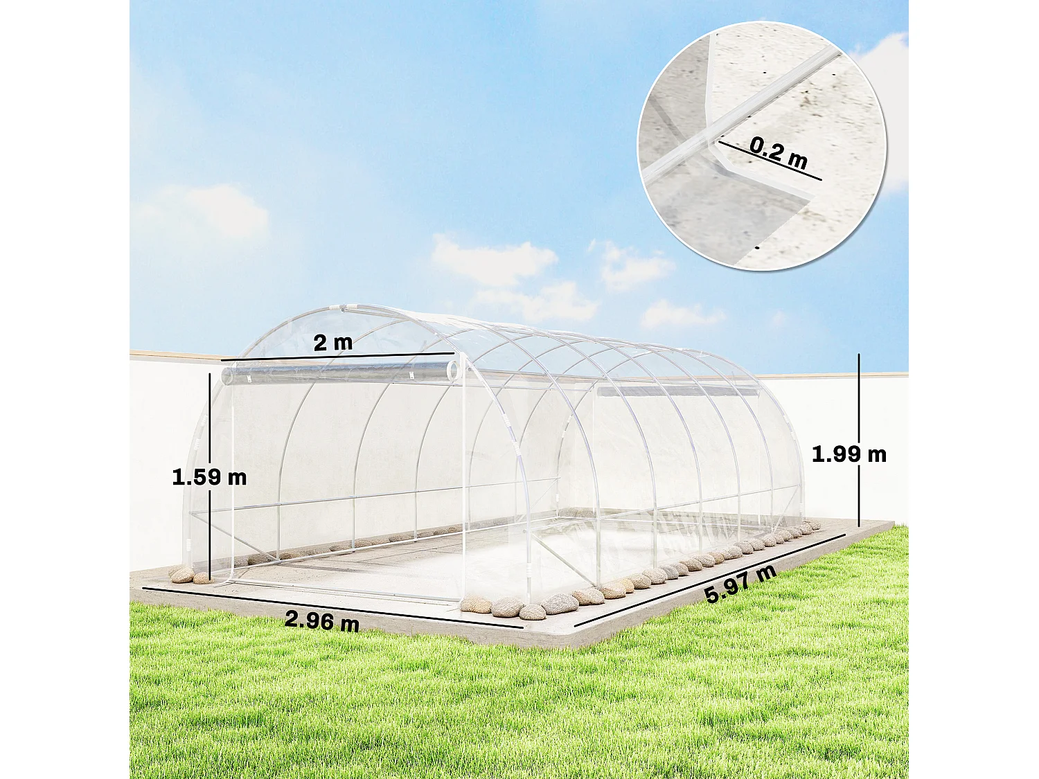 Serra a tunnel 3x6x2 m con porte avvolgibili acciaio e pe trasparente
