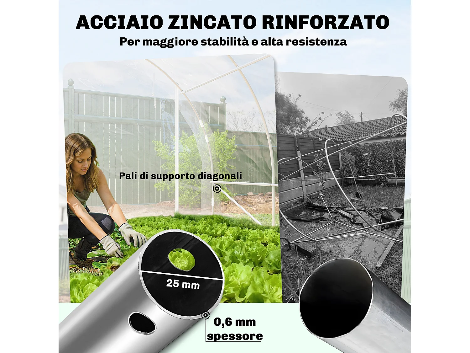 Serra a tunnel 3x6x2 m con porte avvolgibili acciaio e pe trasparente