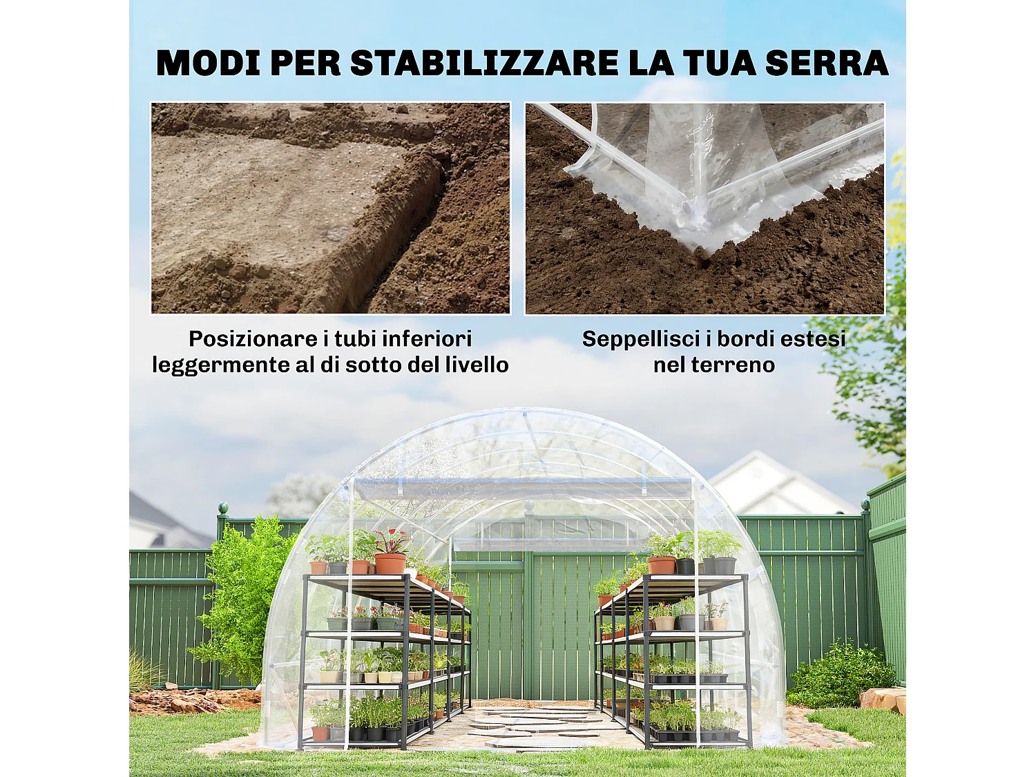 Serra a tunnel 3x6x2 m con porte avvolgibili acciaio e pe trasparente