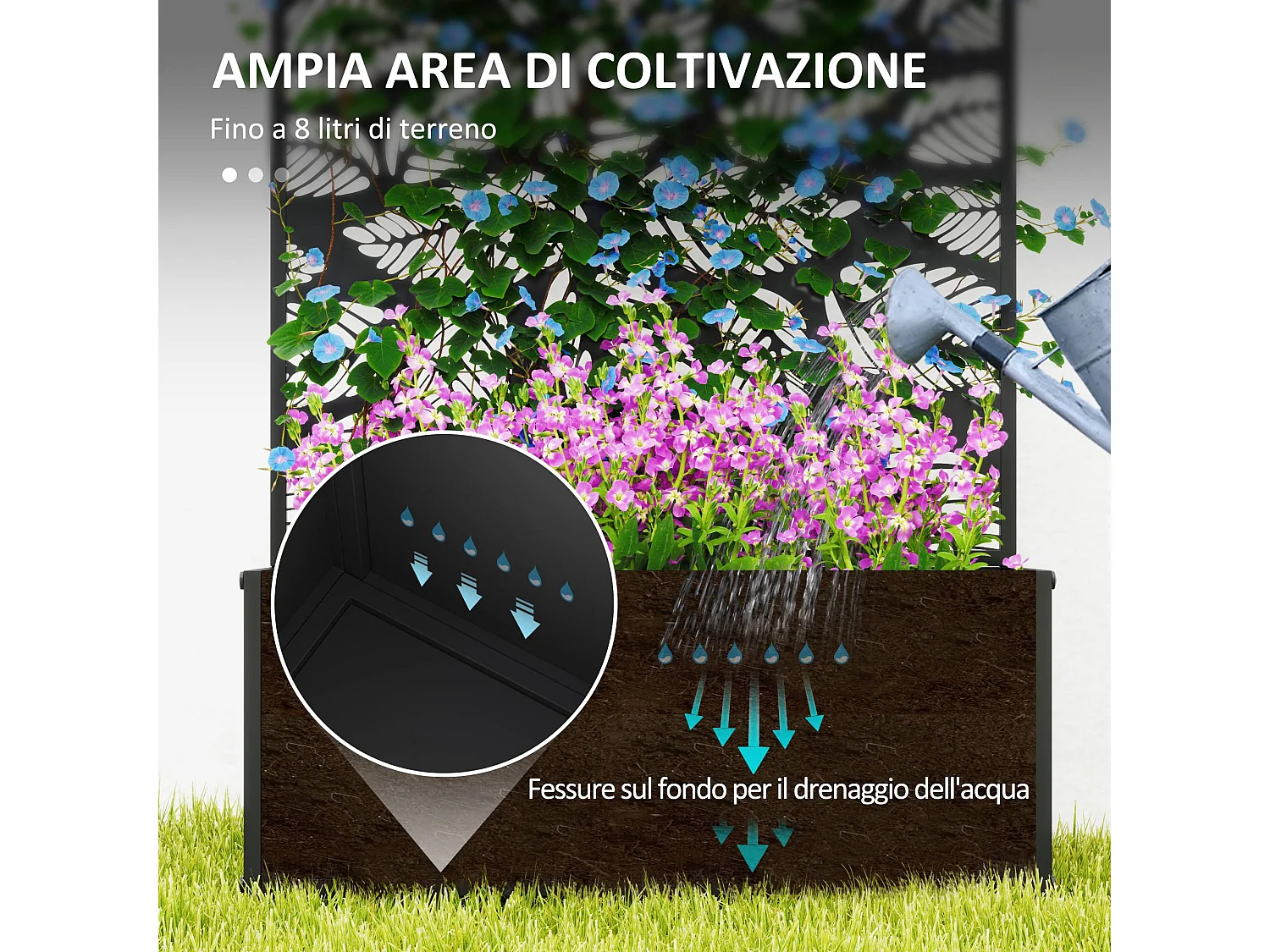 Fioriera con traliccio decorativo con intagli a foglie nero