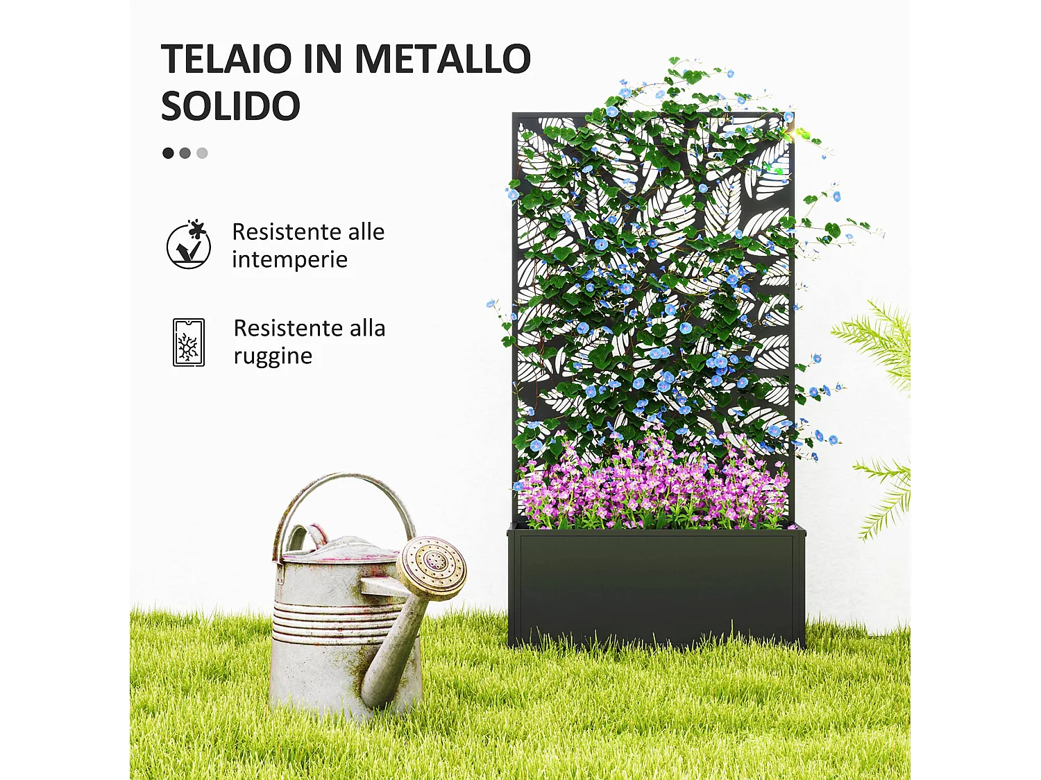 Fioriera con traliccio decorativo con intagli a foglie nero