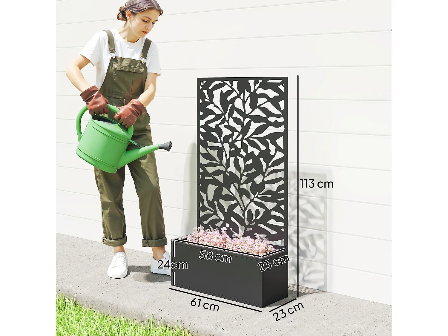 Fioriera con spalliera per rampicanti sospesa e da terra nero