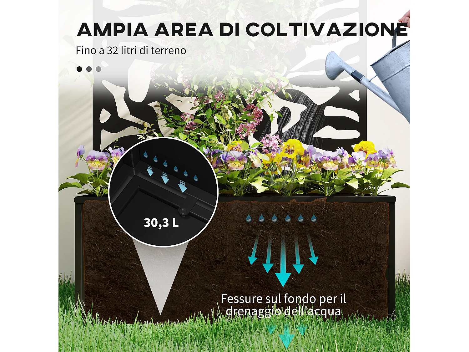 Fioriera con spalliera per rampicanti sospesa e da terra nero