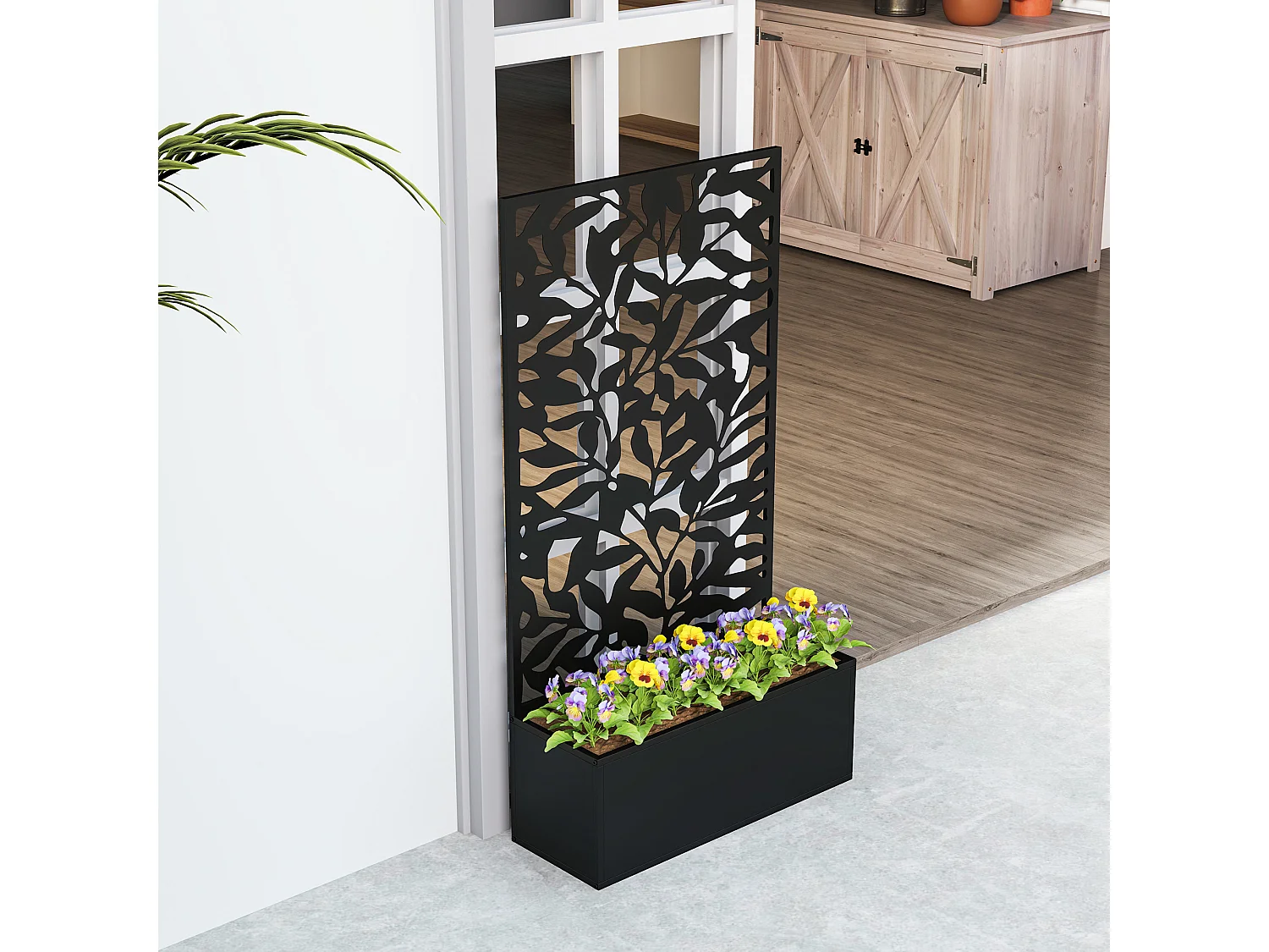 Fioriera con spalliera per rampicanti sospesa e da terra nero