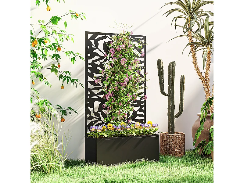 Fioriera con spalliera per rampicanti sospesa e da terra nero