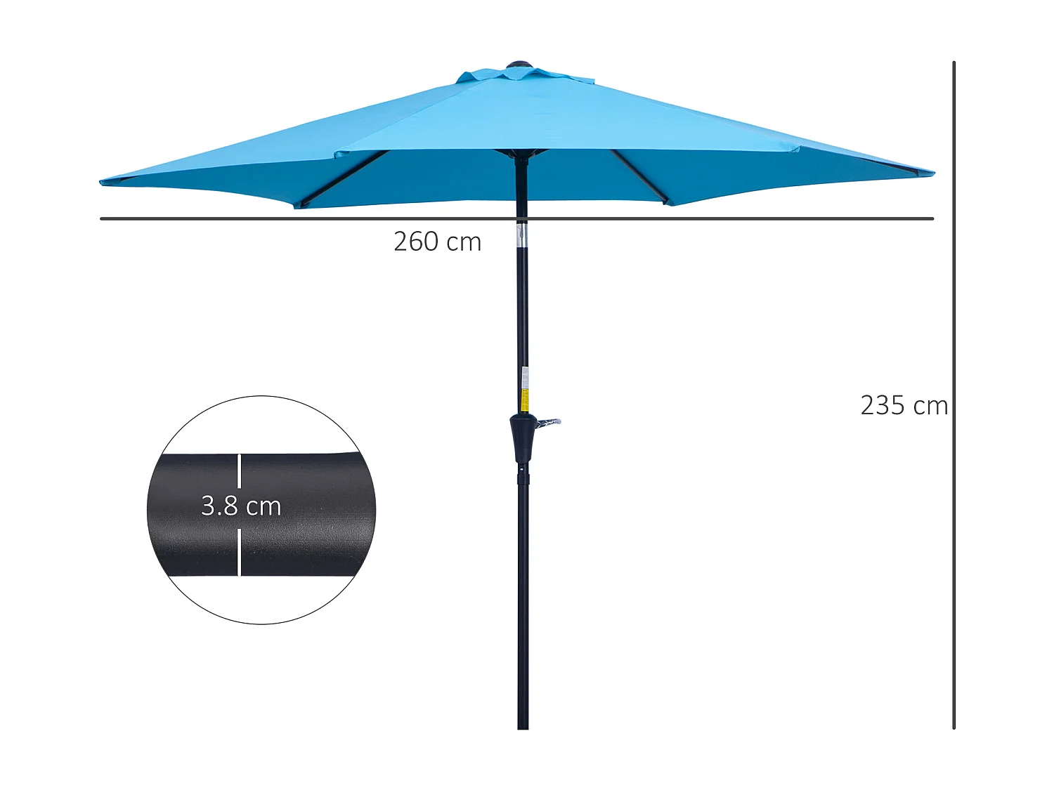 Ombrellone da giardino Ø2.6x2.4 m con manovella e inclinabile blu
