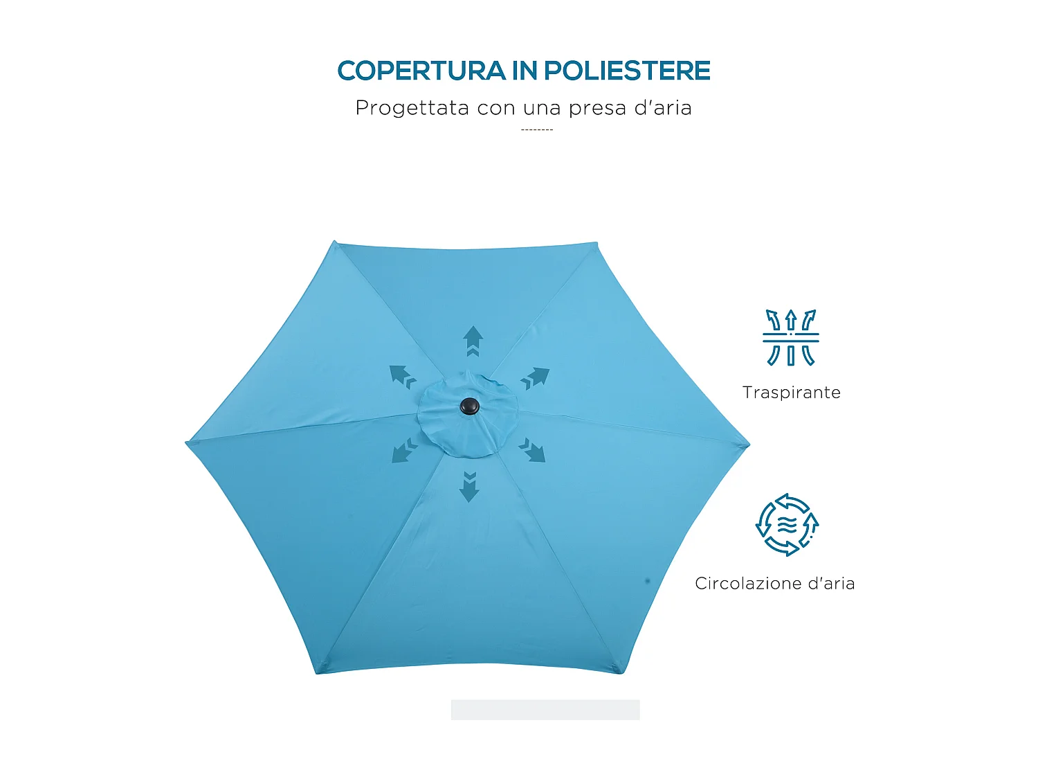 Ombrellone da giardino Ø2.6x2.4 m con manovella e inclinabile blu