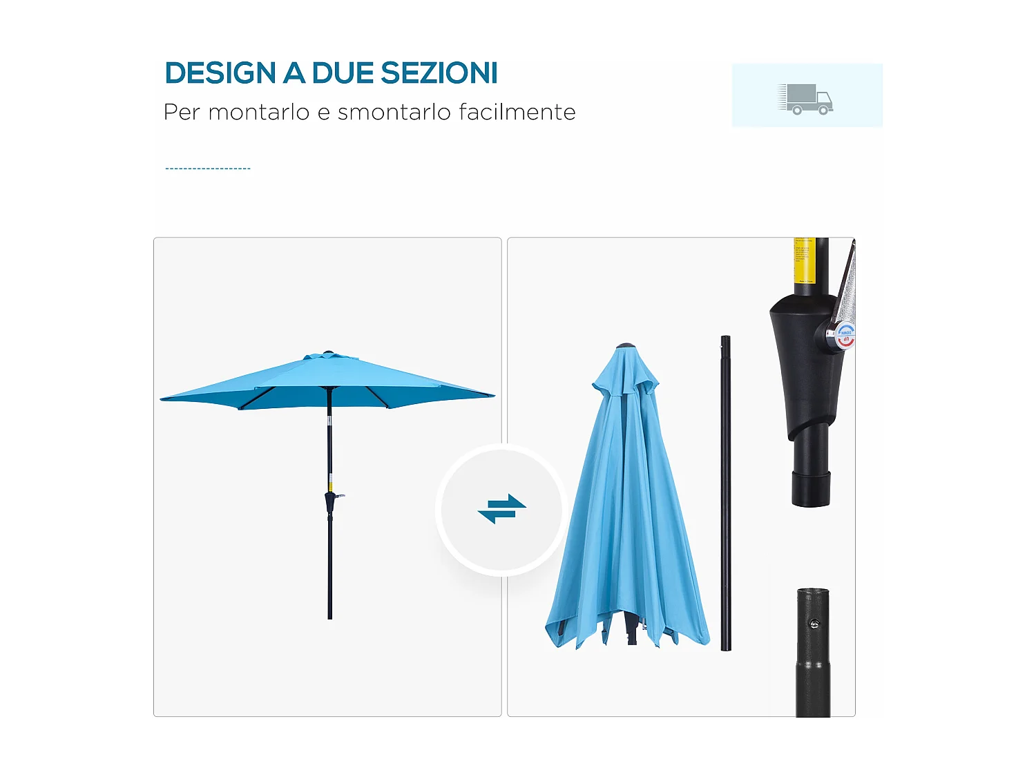 Ombrellone da giardino Ø2.6x2.4 m con manovella e inclinabile blu