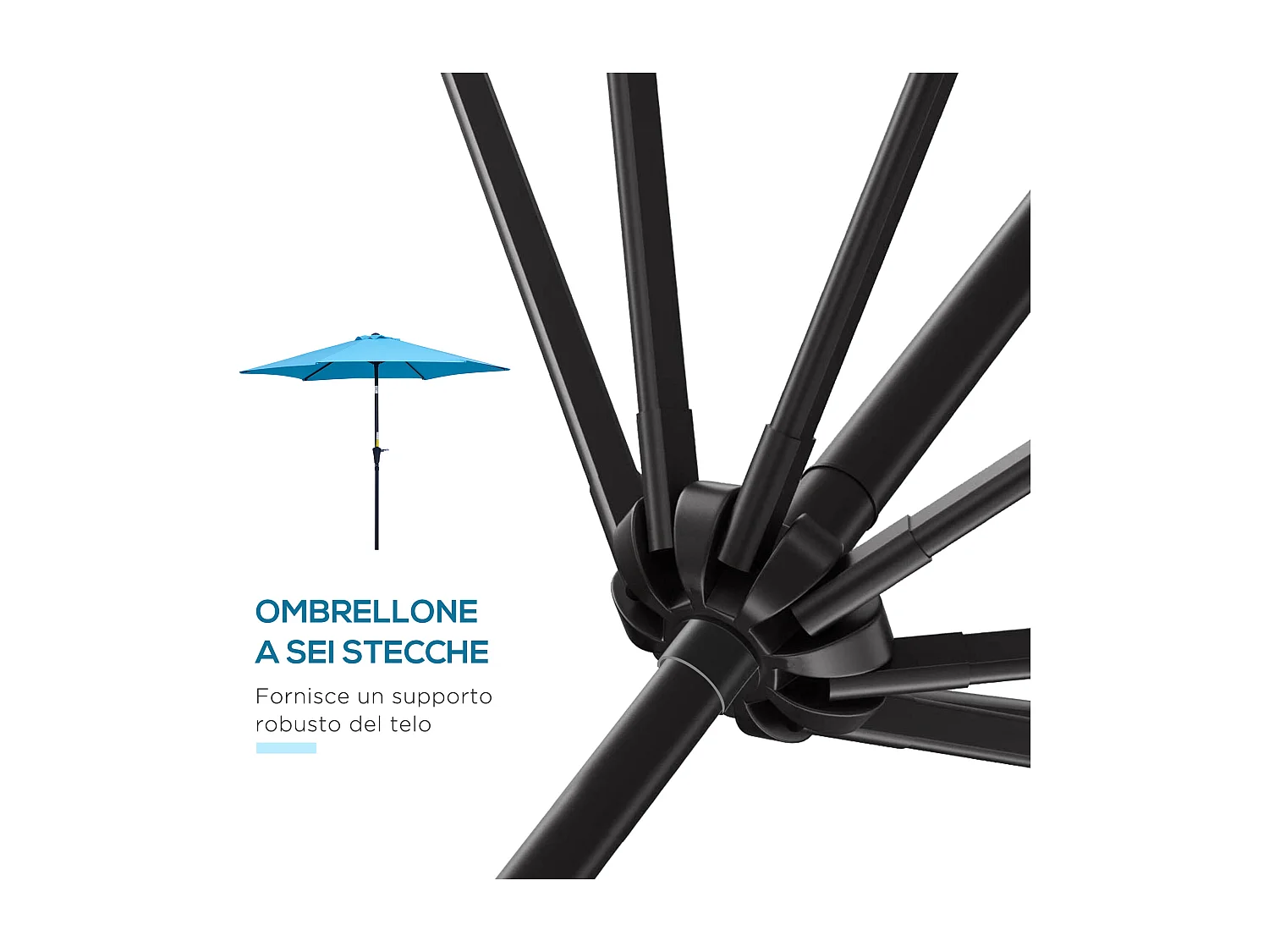 Ombrellone da giardino Ø2.6x2.4 m con manovella e inclinabile blu