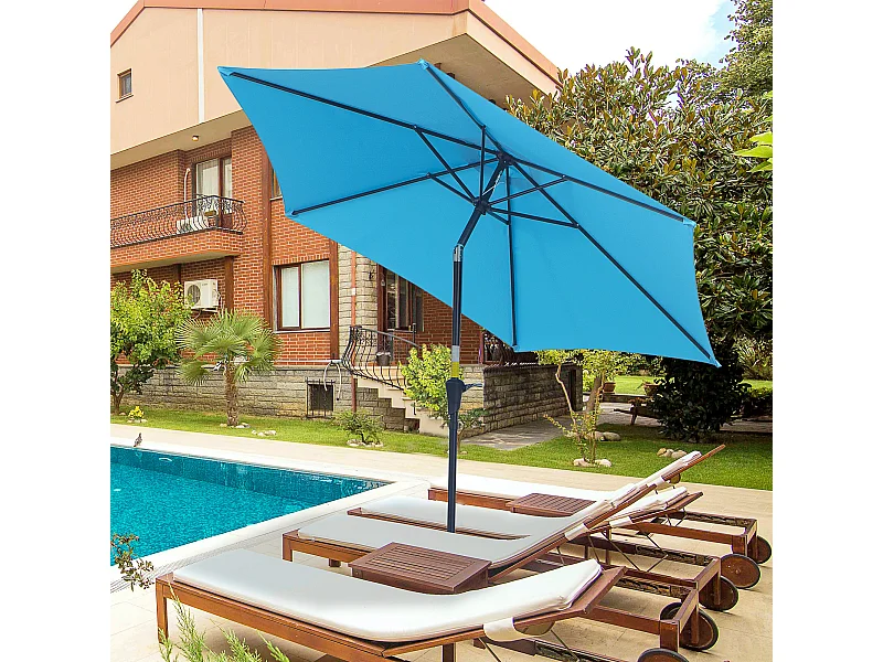 Ombrellone da giardino Ø2.6x2.4 m con manovella e inclinabile blu