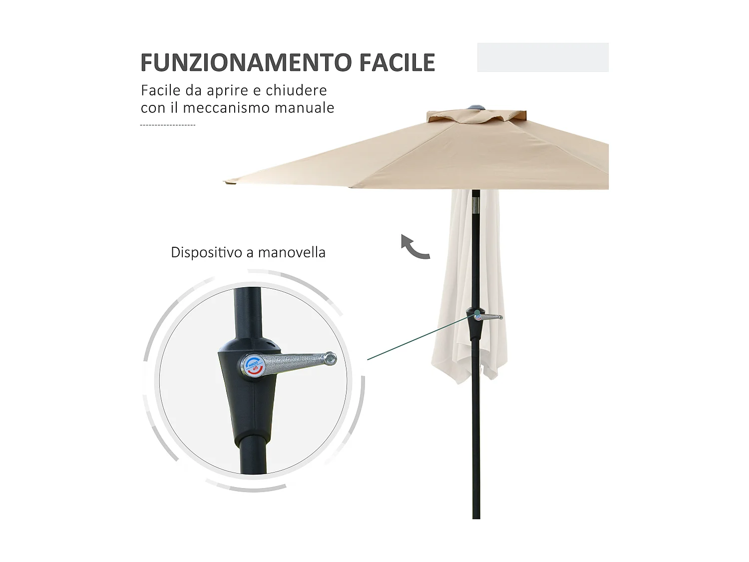 Ombrellone da giardino a manovella inclinabile 2.3x2m cachi