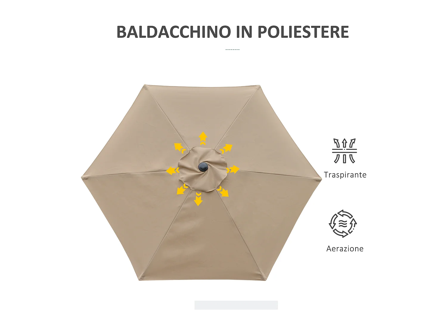 Ombrellone da giardino a manovella inclinabile 2.3x2m cachi