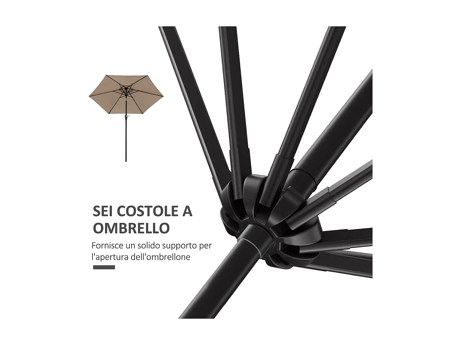 Ombrellone da giardino a manovella inclinabile 2.3x2m cachi