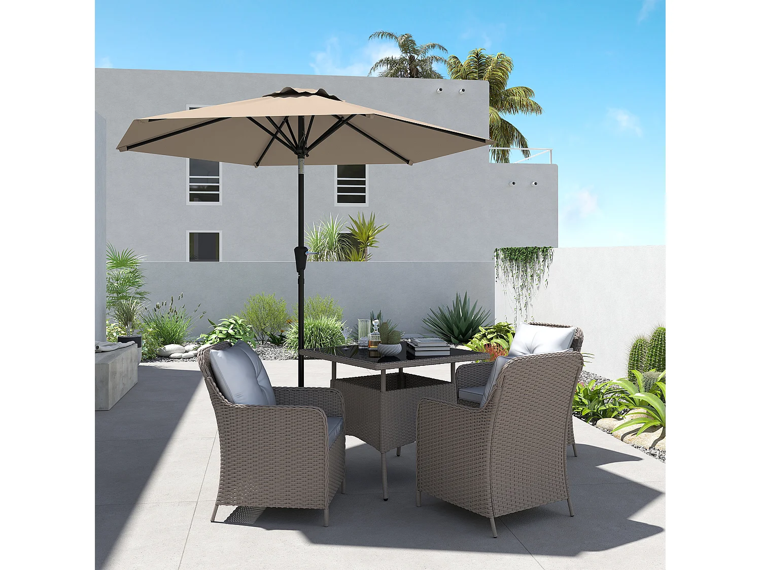 Ombrellone da giardino a manovella inclinabile 2.3x2m cachi