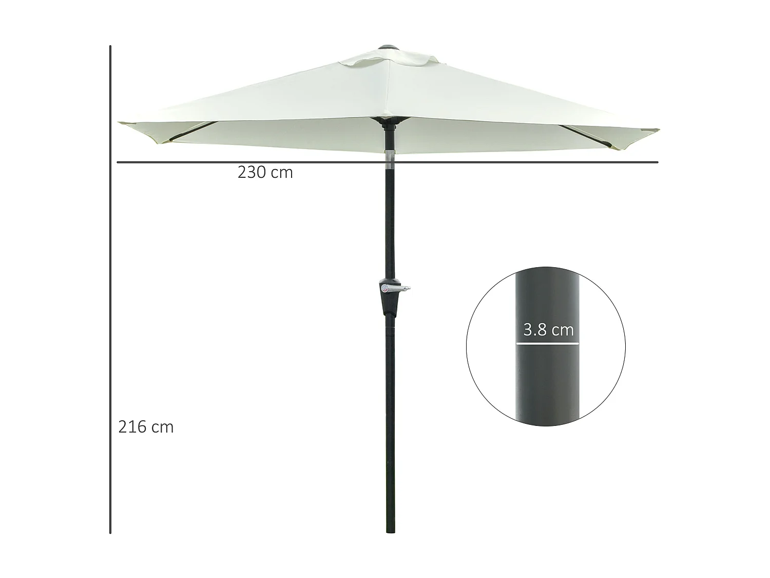 Ombrellone da giardino 2.3x2.2m a manovella inclinabile crema