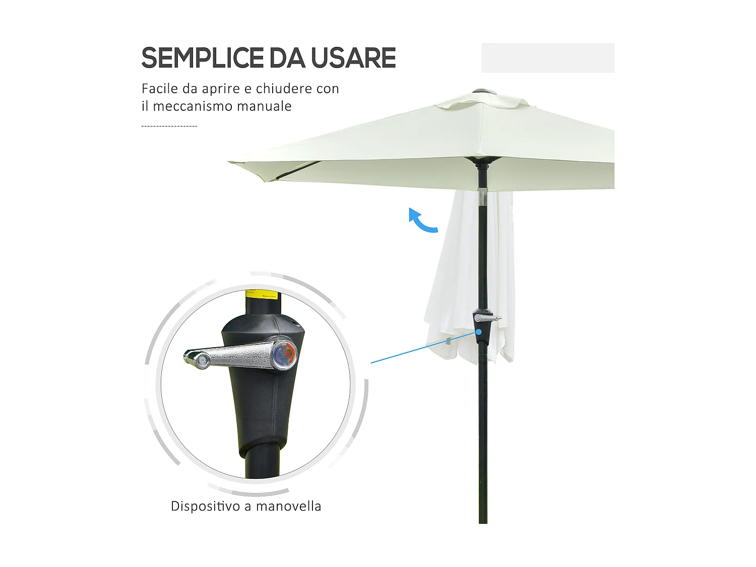 Ombrellone da giardino 2.3x2.2m a manovella inclinabile crema