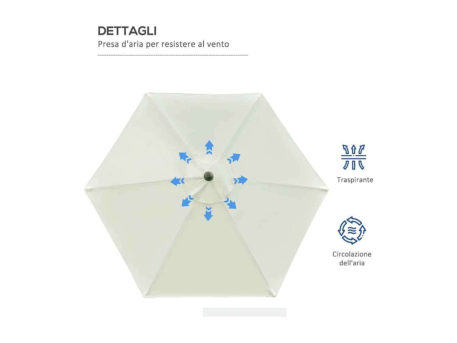 Ombrellone da giardino 2.3x2.2m a manovella inclinabile crema