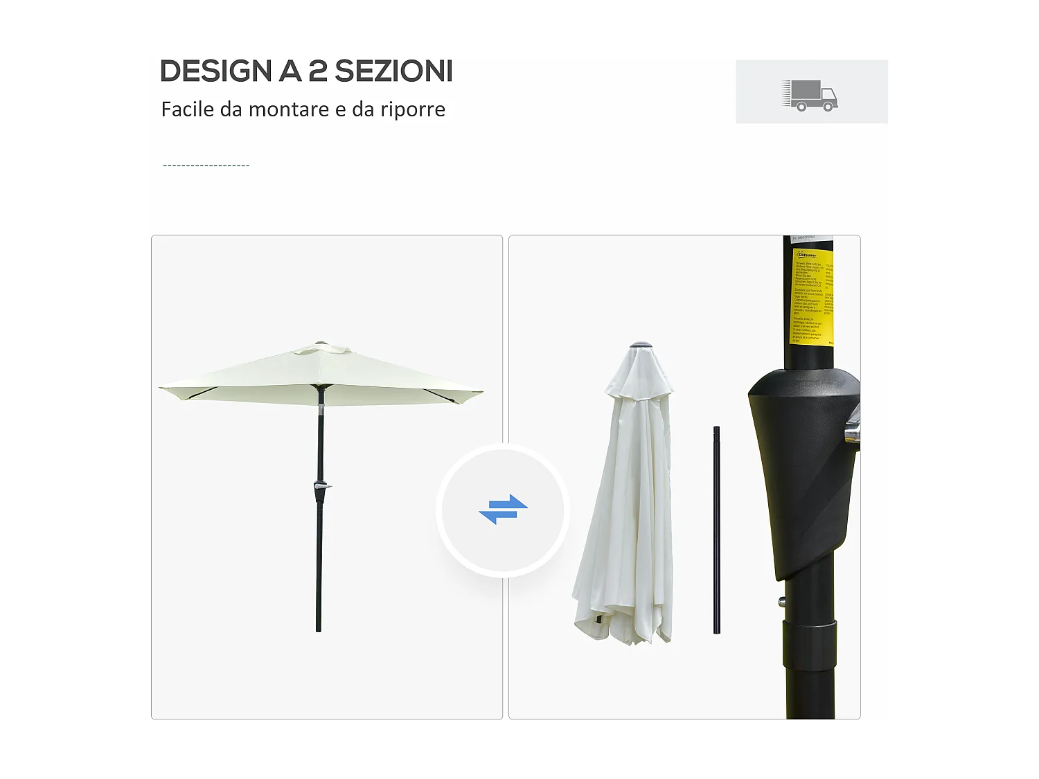 Ombrellone da giardino 2.3x2.2m a manovella inclinabile crema