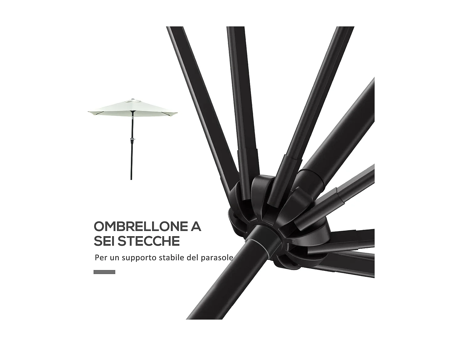 Ombrellone da giardino 2.3x2.2m a manovella inclinabile crema