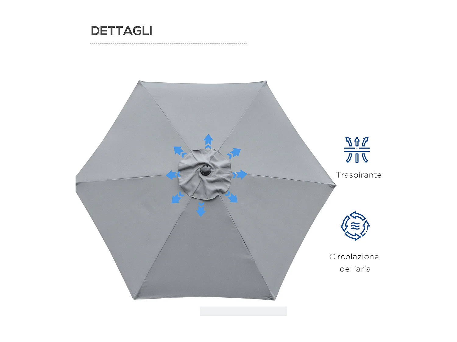 Ombrellone da giardino a manovella inclinabile 2.3x2m grigio