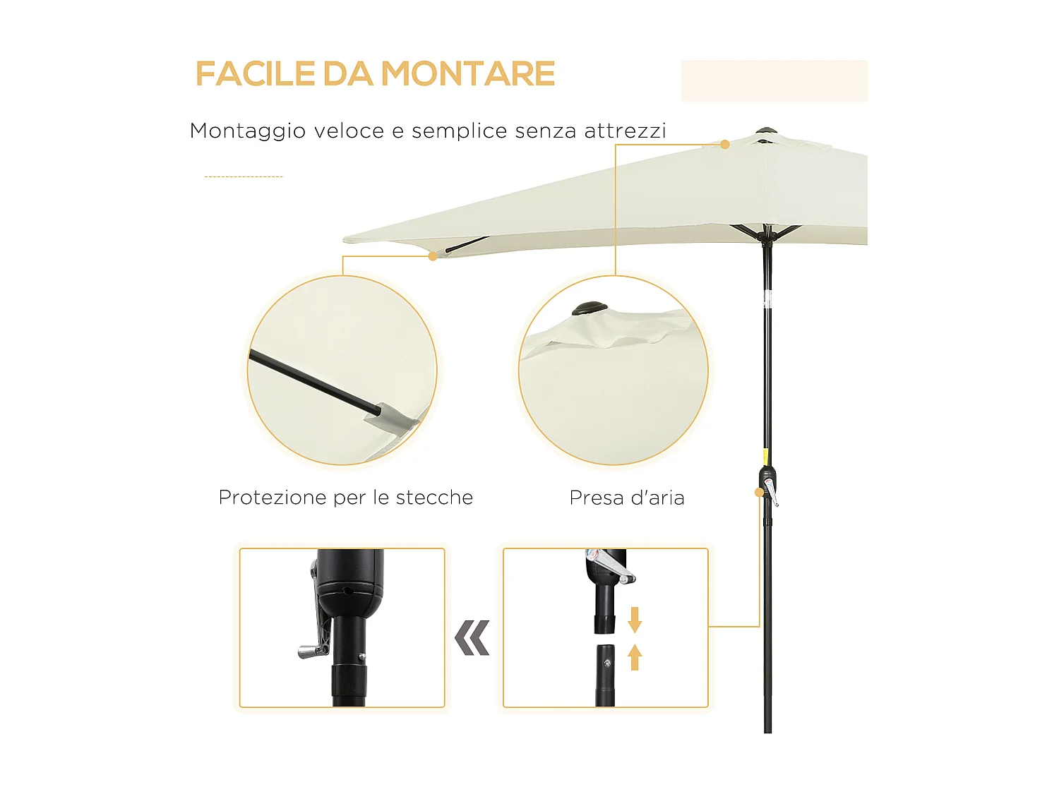 Ombrellone da giardino rettangolare con angolo inclinabile