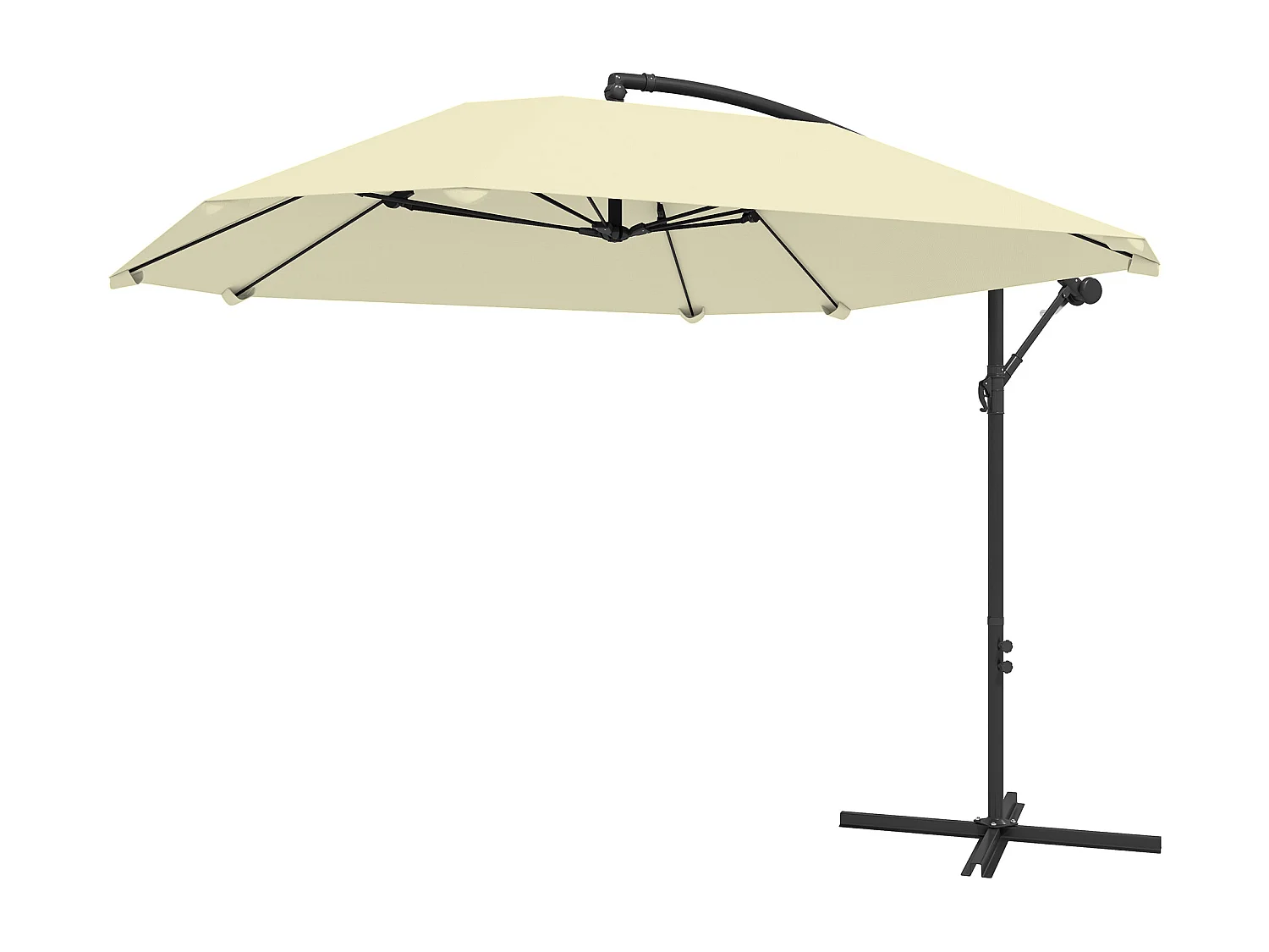 Ombrellone a sbalzo con copertura regolabile e base a croce crema