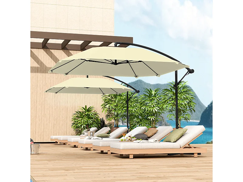 Ombrellone a sbalzo con copertura regolabile e base a croce crema