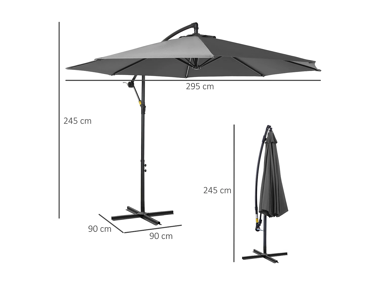 Ombrellone da esterni con manovella 3x2.5 m grigio