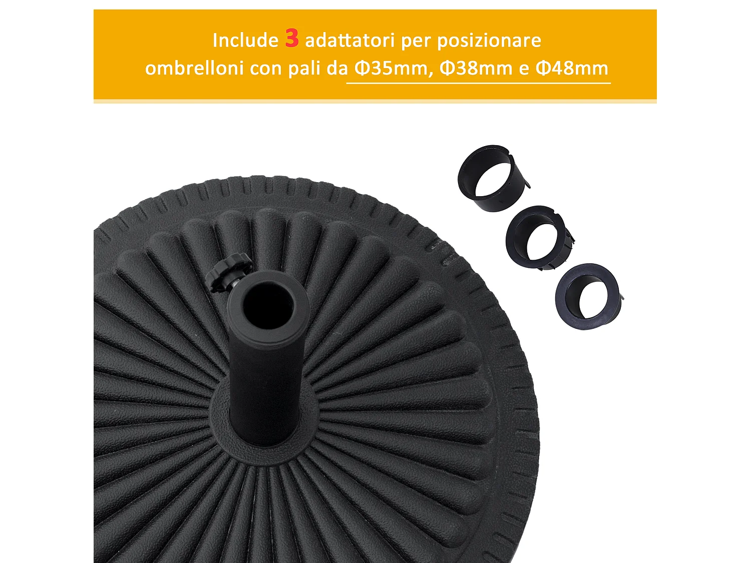 Base ombrellone in HDPE da 14kg per pali da ø35-38-48mm