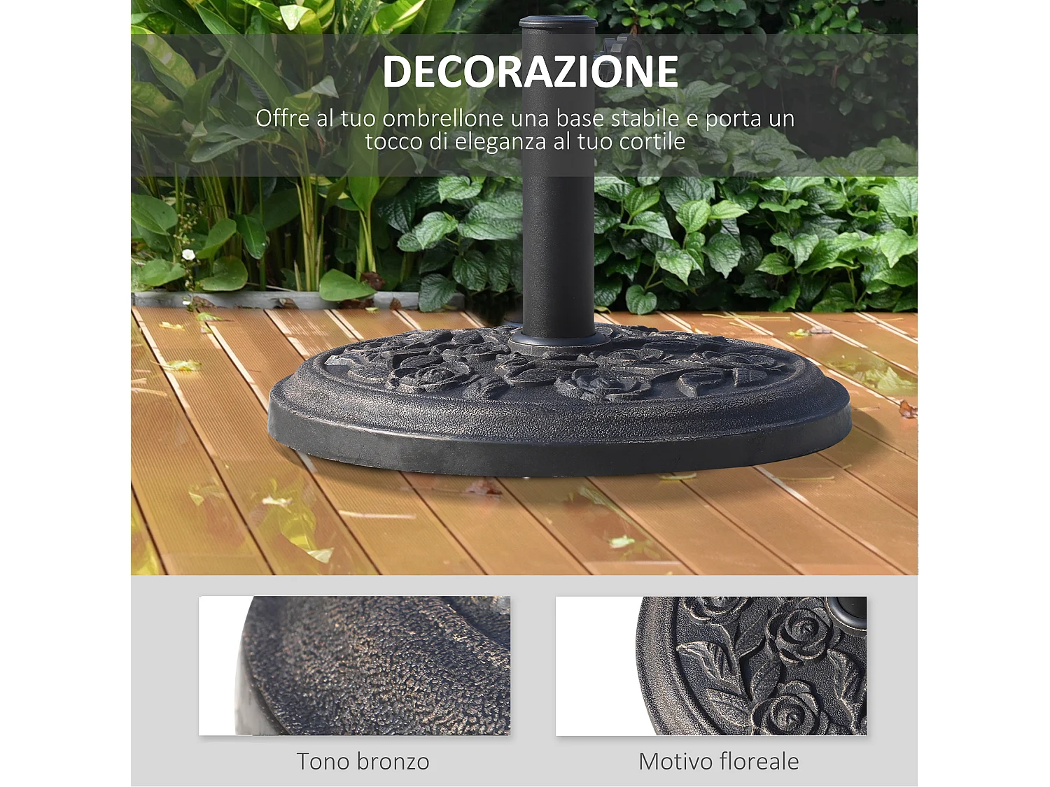 Base per ombrellone 9kg in resina con finiture bronzo