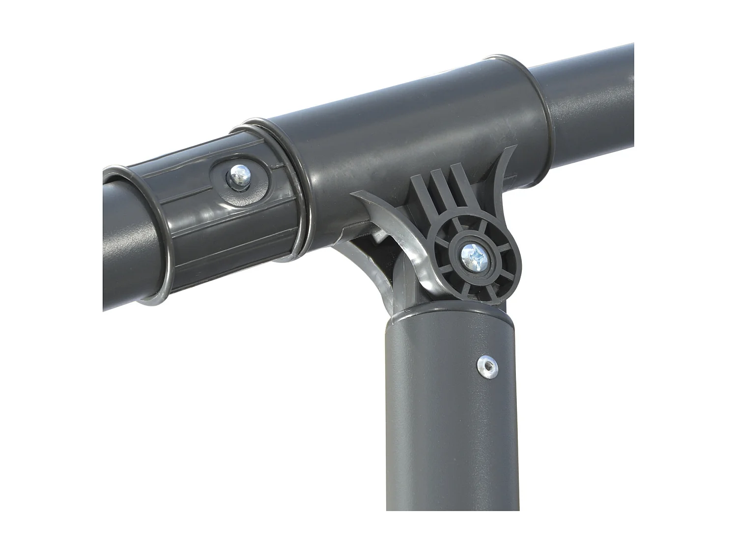 Ombrellone decentrato con manovella, base a croce e pesi beige