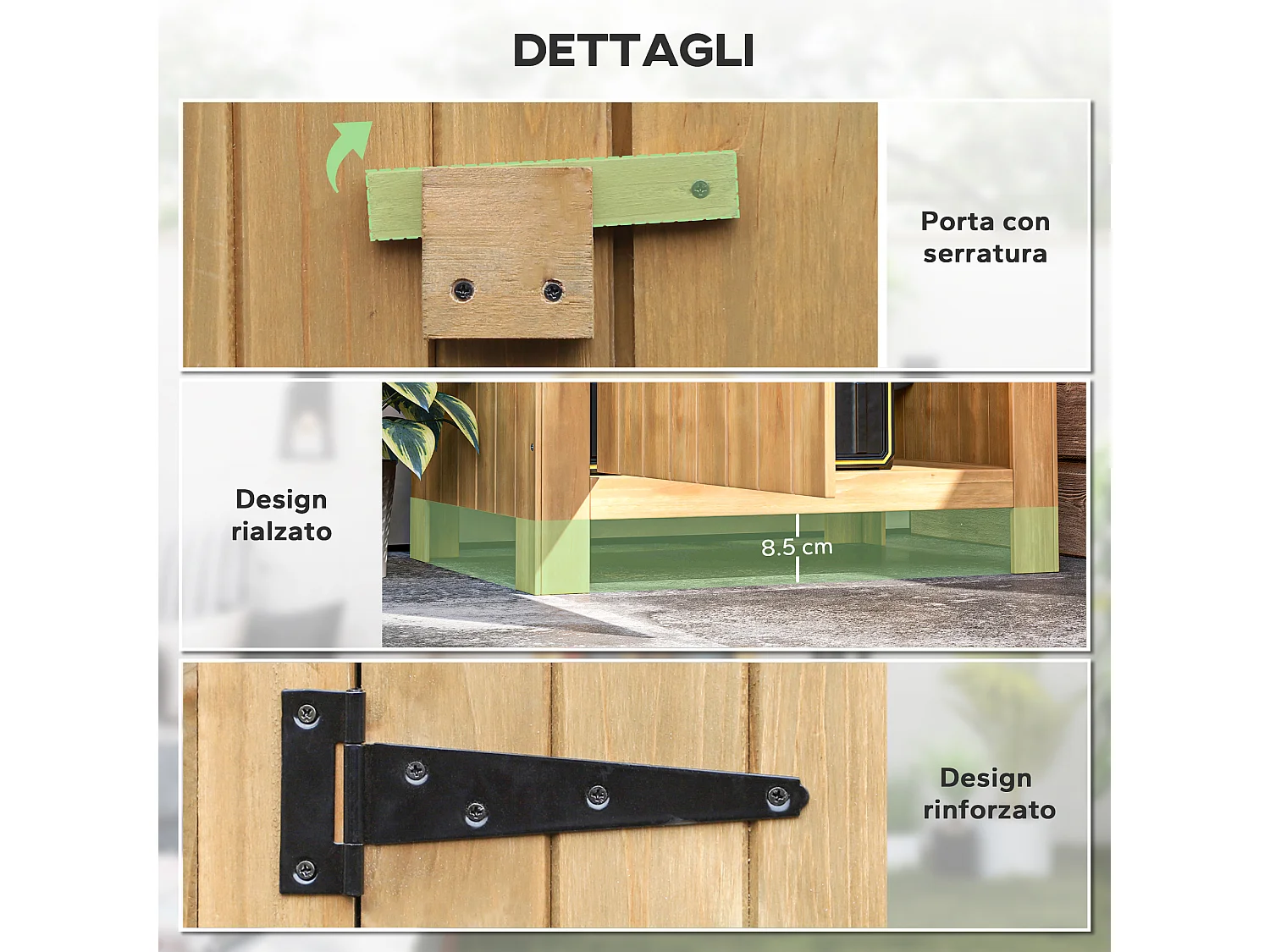 Casetta da giardino porta attrezzi con porte e mensole in legno