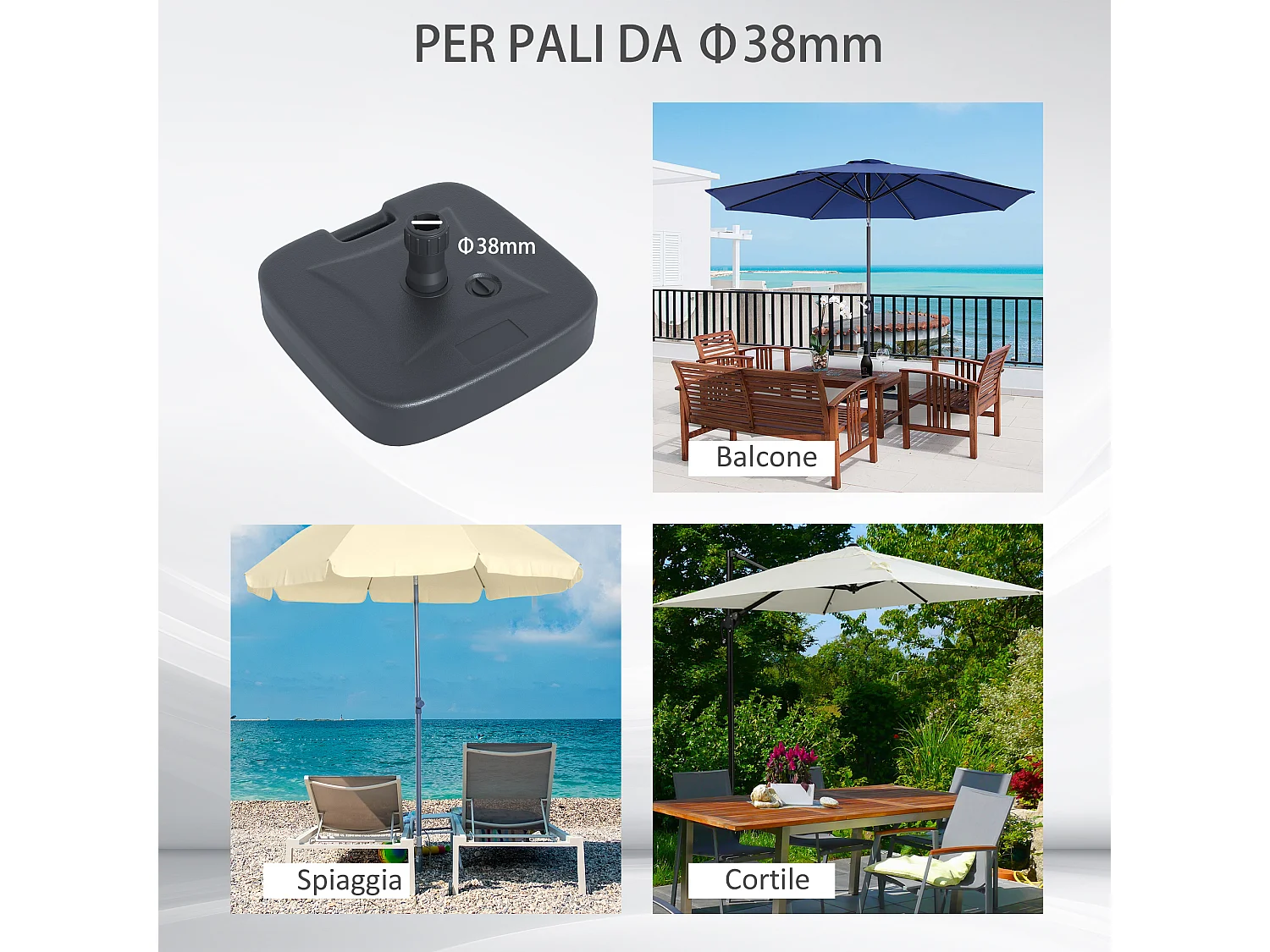 Base per Ombrellone da Giardino in HDPE  Basamento per Ombrellone con Maniglia