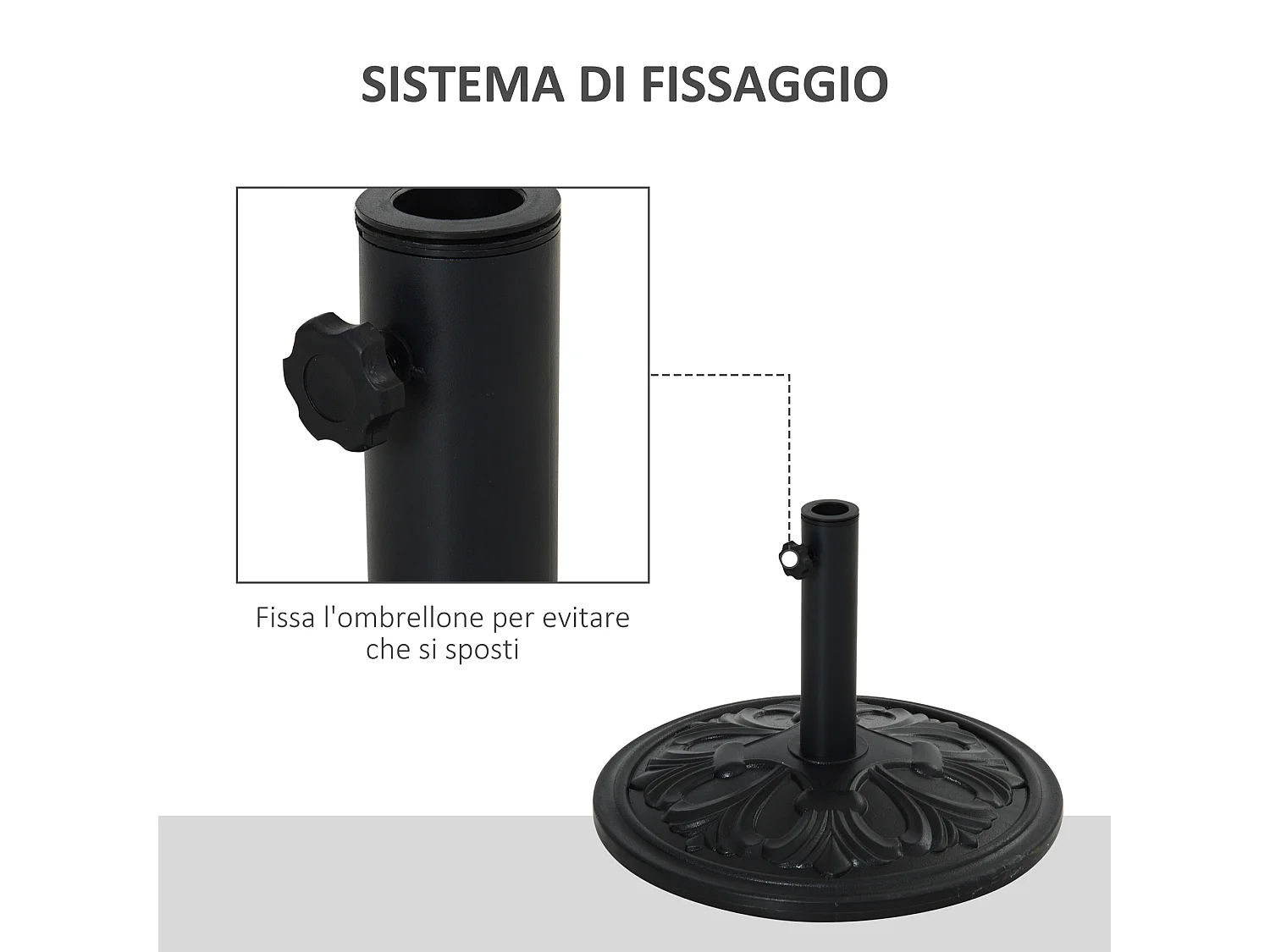 Base ombrellone ø48cm in plastica 13kg per pali ø35 38 48 mm