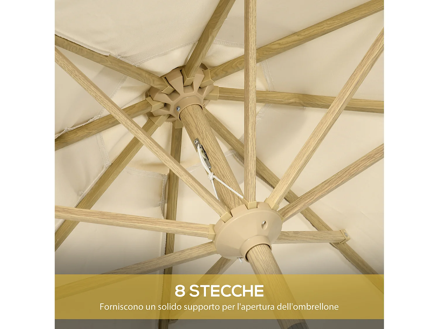 Ombrellone da giardino boho con apertura a manovella crema