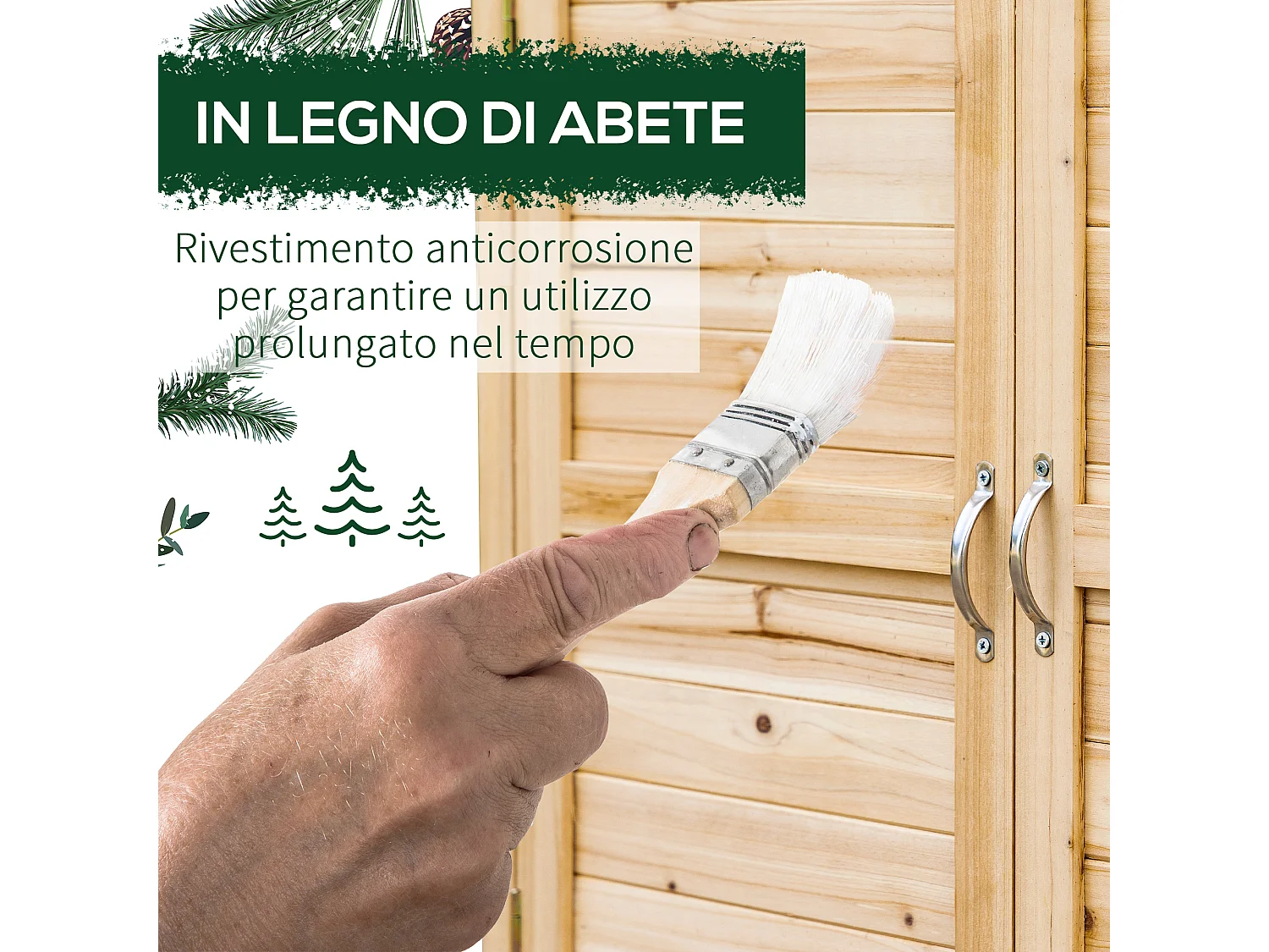 Armadietto da esterno a 2 ripiani in legno di abete