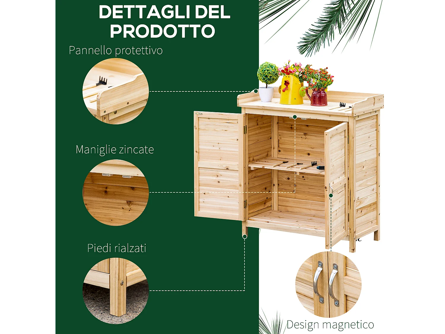 Armadietto da esterno a 2 ripiani in legno di abete