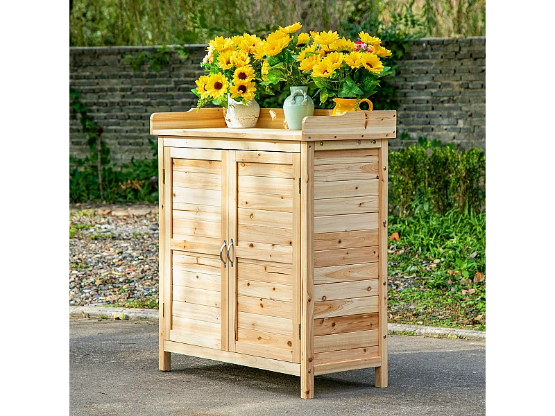 Armadietto da esterno a 2 ripiani in legno di abete