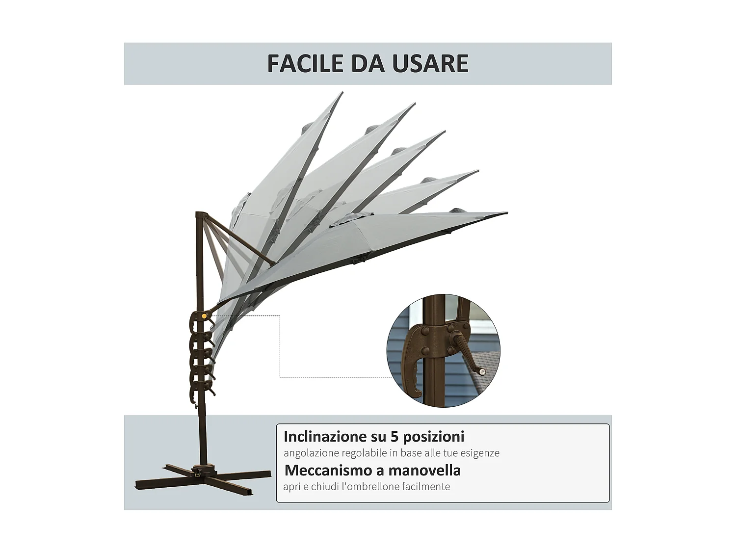 Ombrellone da giardino con angolazione regolabile grigio