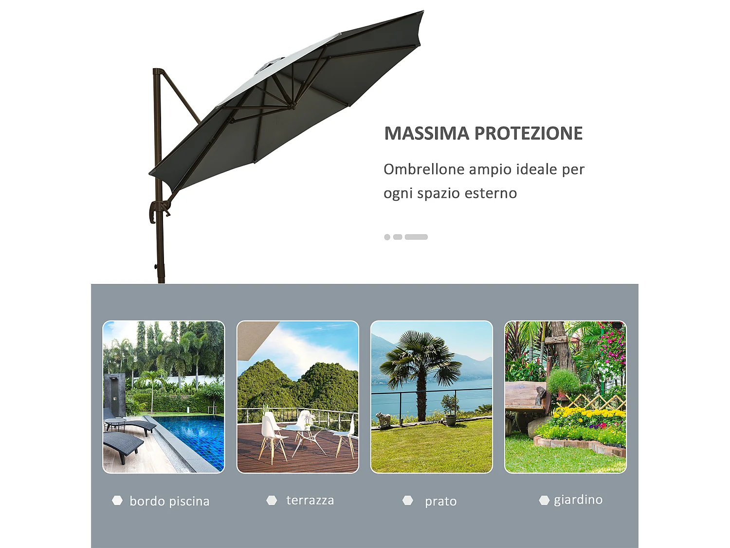 Ombrellone da giardino con angolazione regolabile grigio