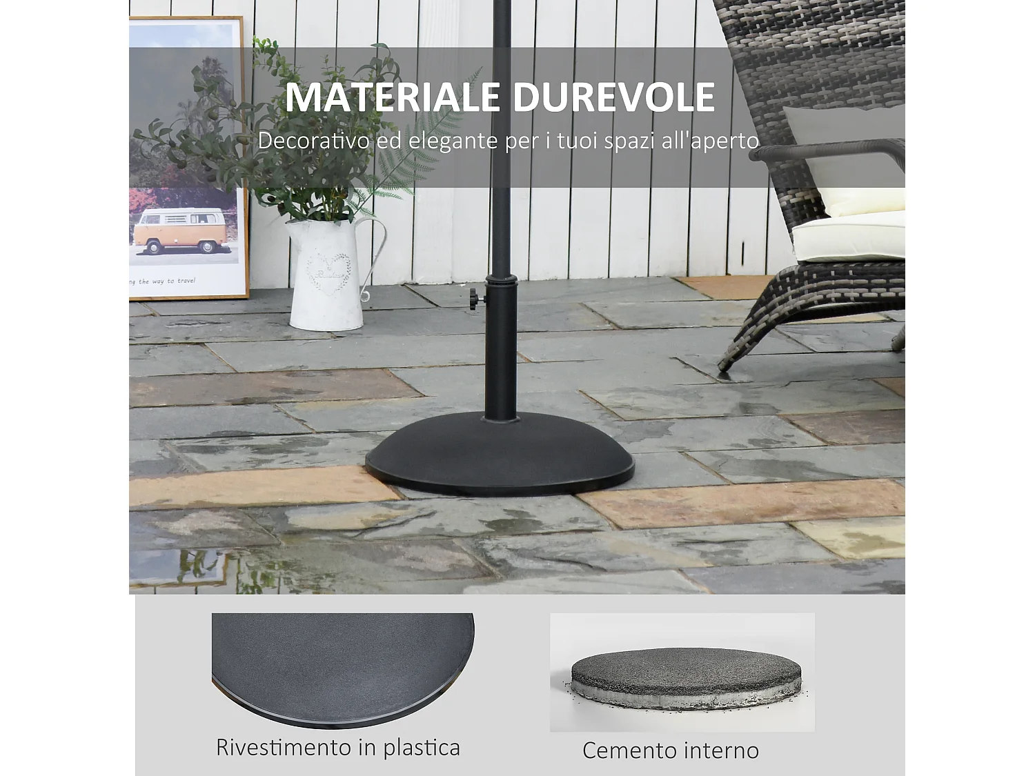 Base per ombrellone da giardino con palo di ø35 38 48mm nera