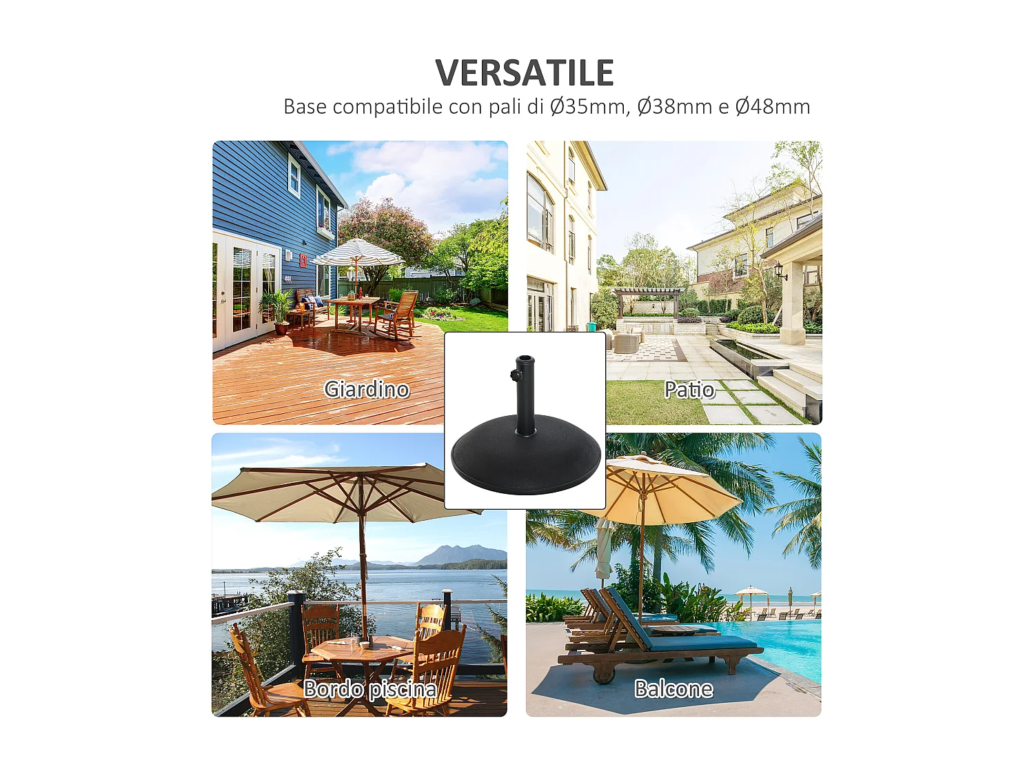 Base per ombrellone da giardino con palo di ø35 38 48mm nera