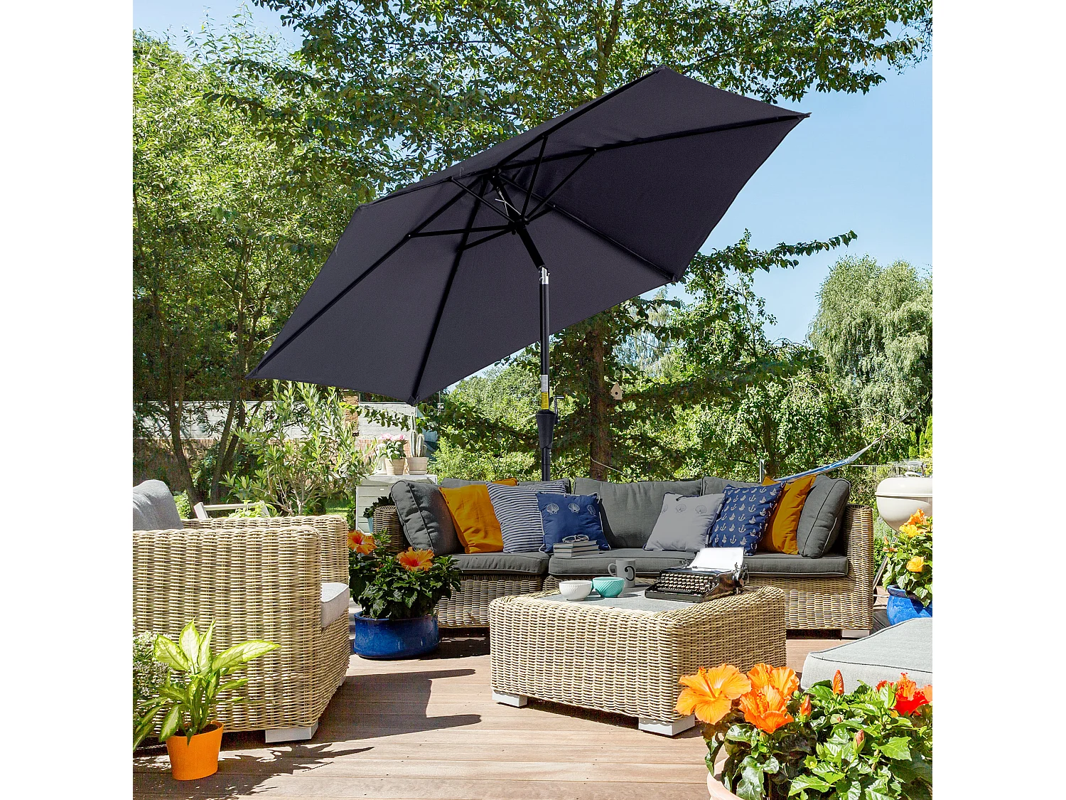 Ombrellone da giardino con apertura a manovella 2.6x2.4m