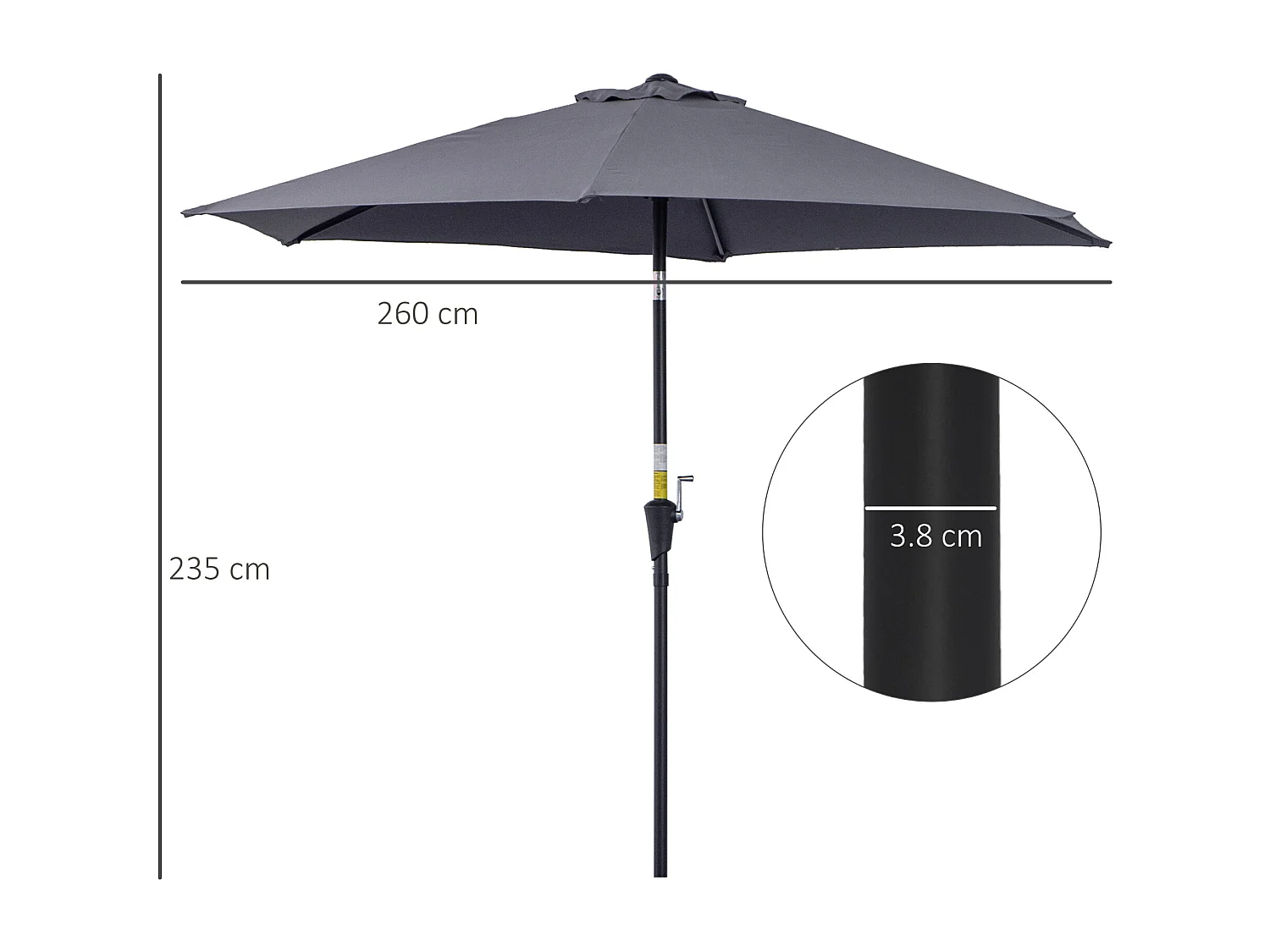 Ombrellone da giardino con apertura a manovella 2.6x2.4m