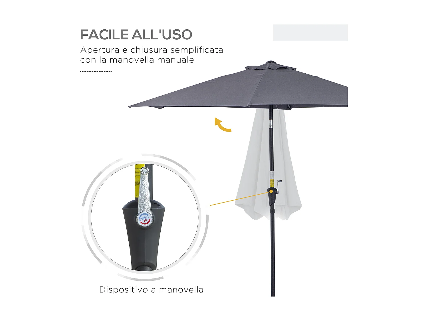 Ombrellone da giardino con apertura a manovella 2.6x2.4m
