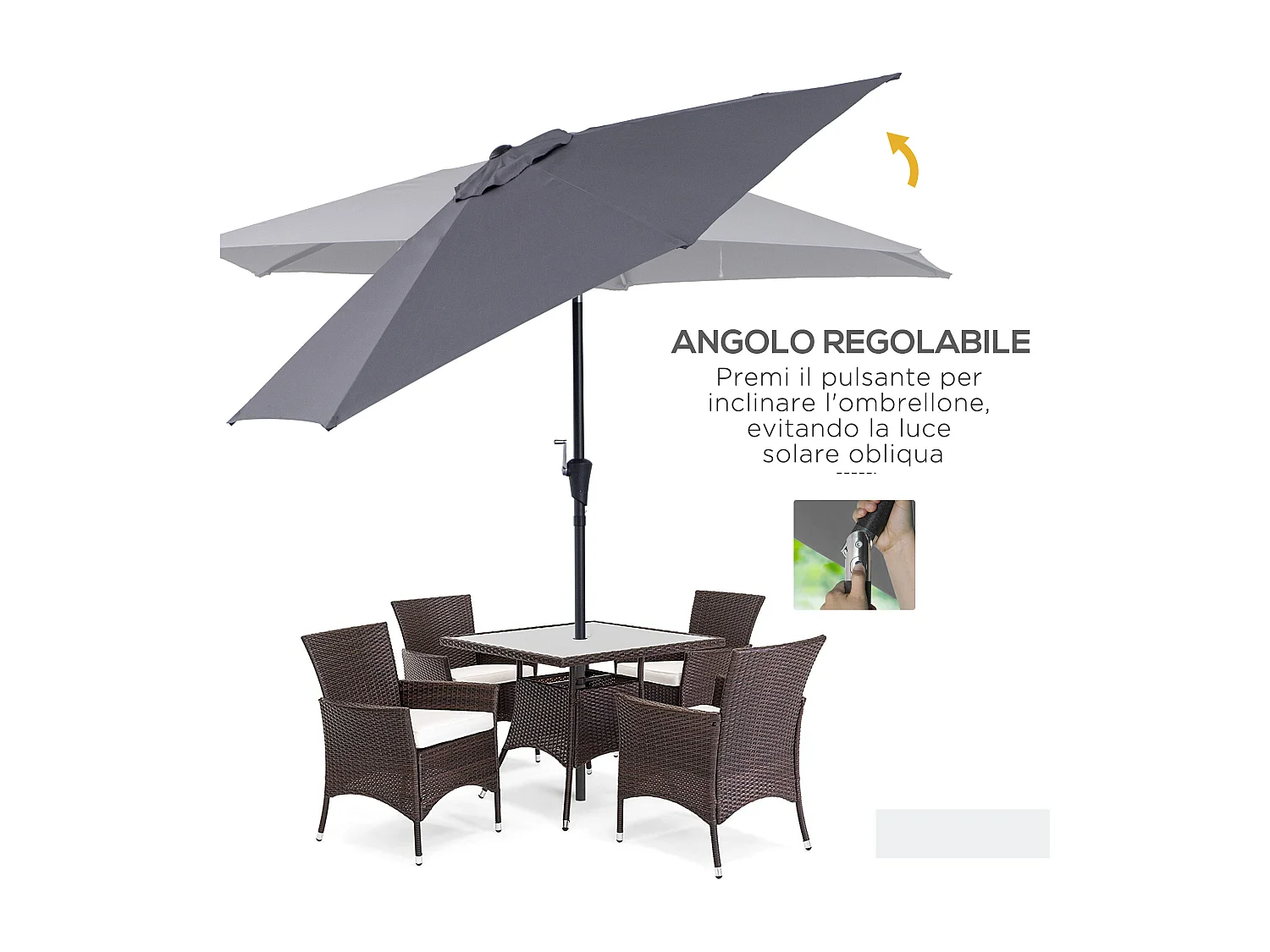 Ombrellone da giardino con apertura a manovella 2.6x2.4m