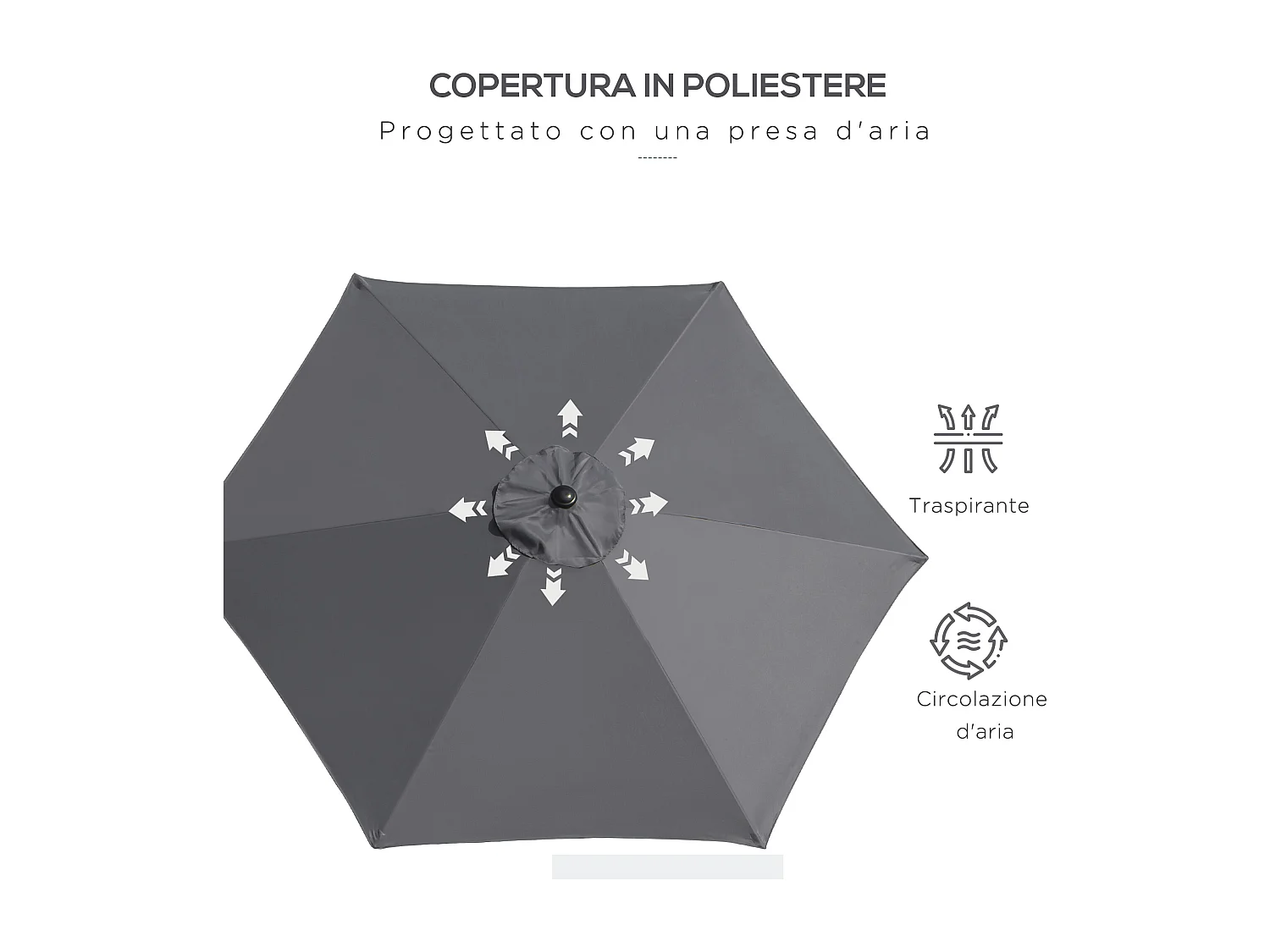 Ombrellone da giardino con apertura a manovella 2.6x2.4m